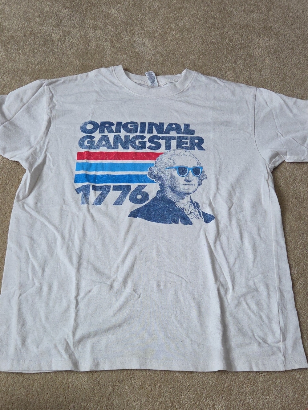 Original Gangster 1776 Graphic Tee - White with Red & Blue Print